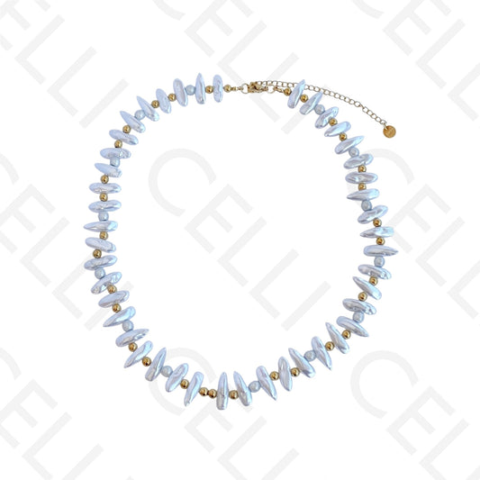 Colar de aço - pérolas ovais