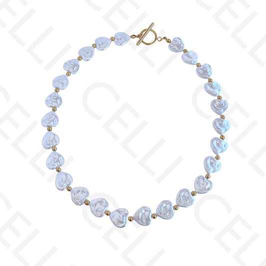 Colar de aço - pérolas corações