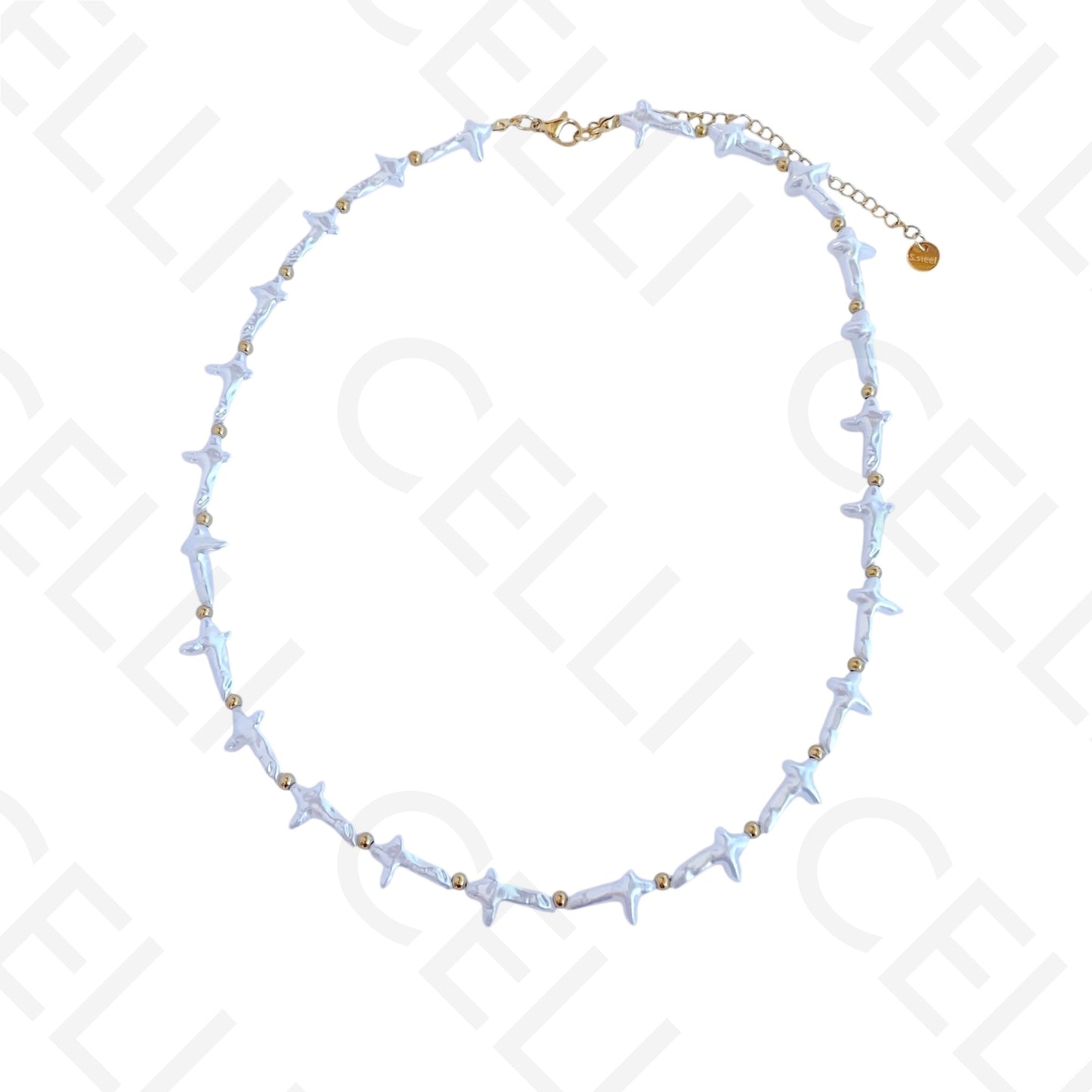 不锈钢项链 - 十字形珍珠