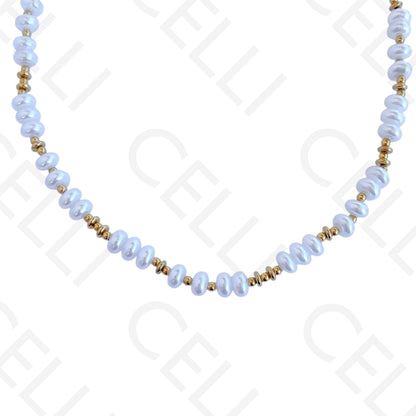 不锈钢项链 - 椭圆形珍珠