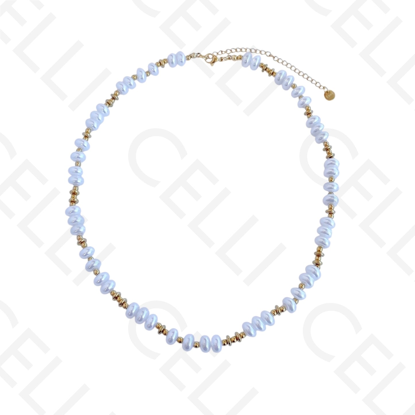 不锈钢项链 - 椭圆形珍珠