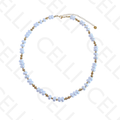 不锈钢项链 - 椭圆形珍珠