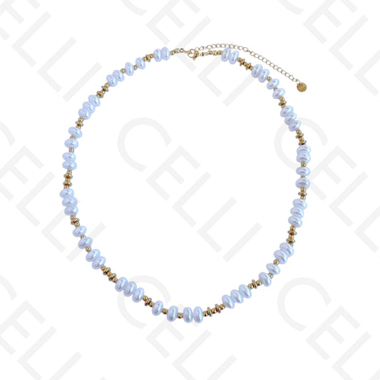 Colar de aço - pérolas ovais