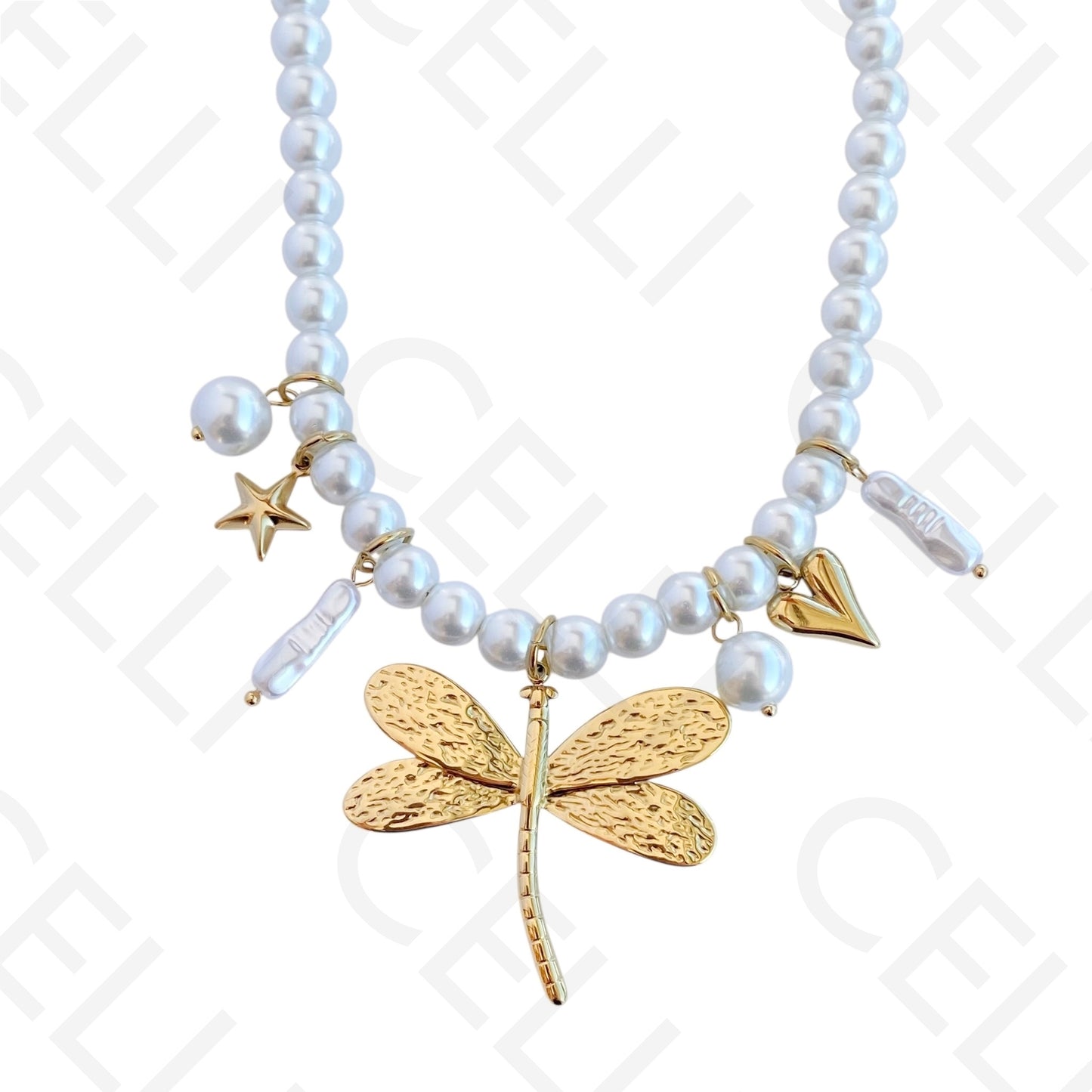 不锈钢项链 - 圆形珍珠带吊坠