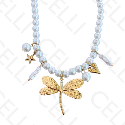 不锈钢项链 - 圆形珍珠带吊坠