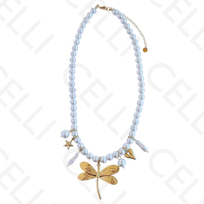 不锈钢项链 - 圆形珍珠带吊坠