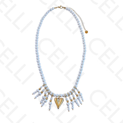 不锈钢项链 - 圆形珍珠带吊坠