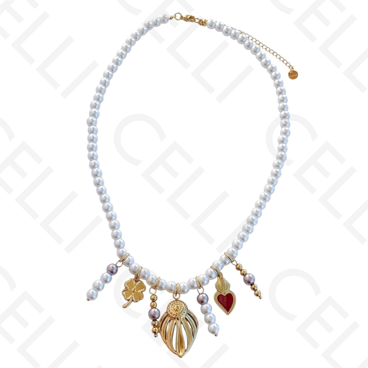 不锈钢项链 - 圆形珍珠带吊坠