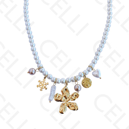 不锈钢项链 - 圆形珍珠带吊坠