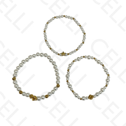 Pulseira de aço elástica- pérolas (conjunto de 3)