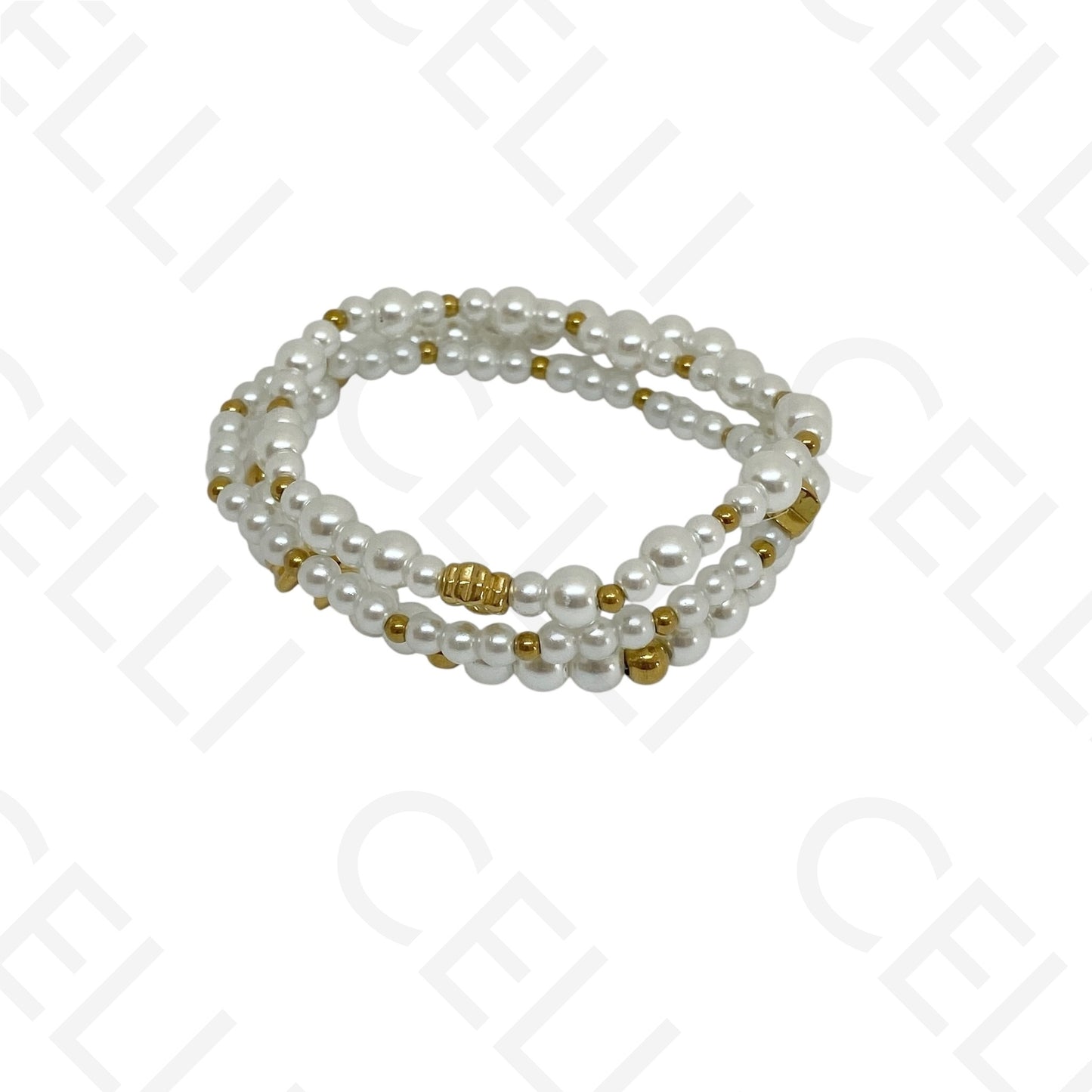 Pulseira de aço elástica- pérolas (conjunto de 3)