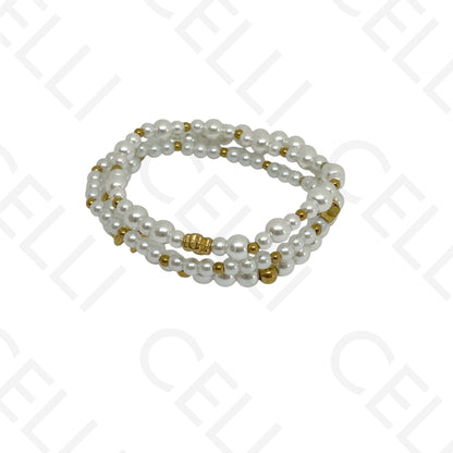 Pulseira de aço elástica- pérolas (conjunto de 3)