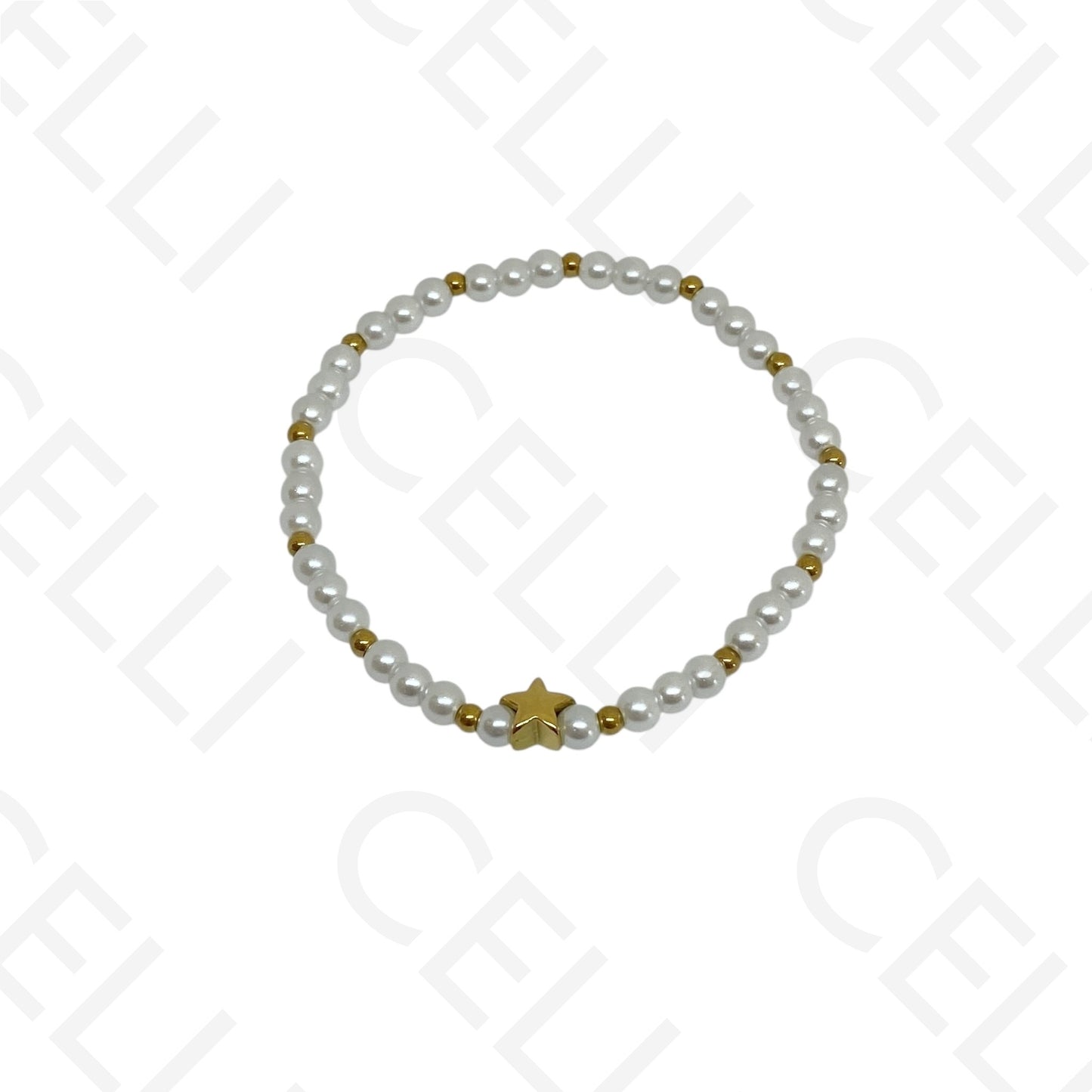 Pulseira de aço elástica- pérolas (conjunto de 3)