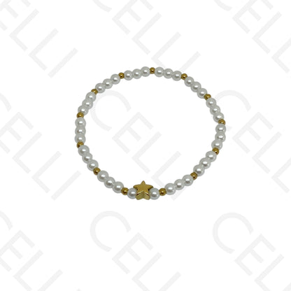 Pulseira de aço elástica- pérolas (conjunto de 3)