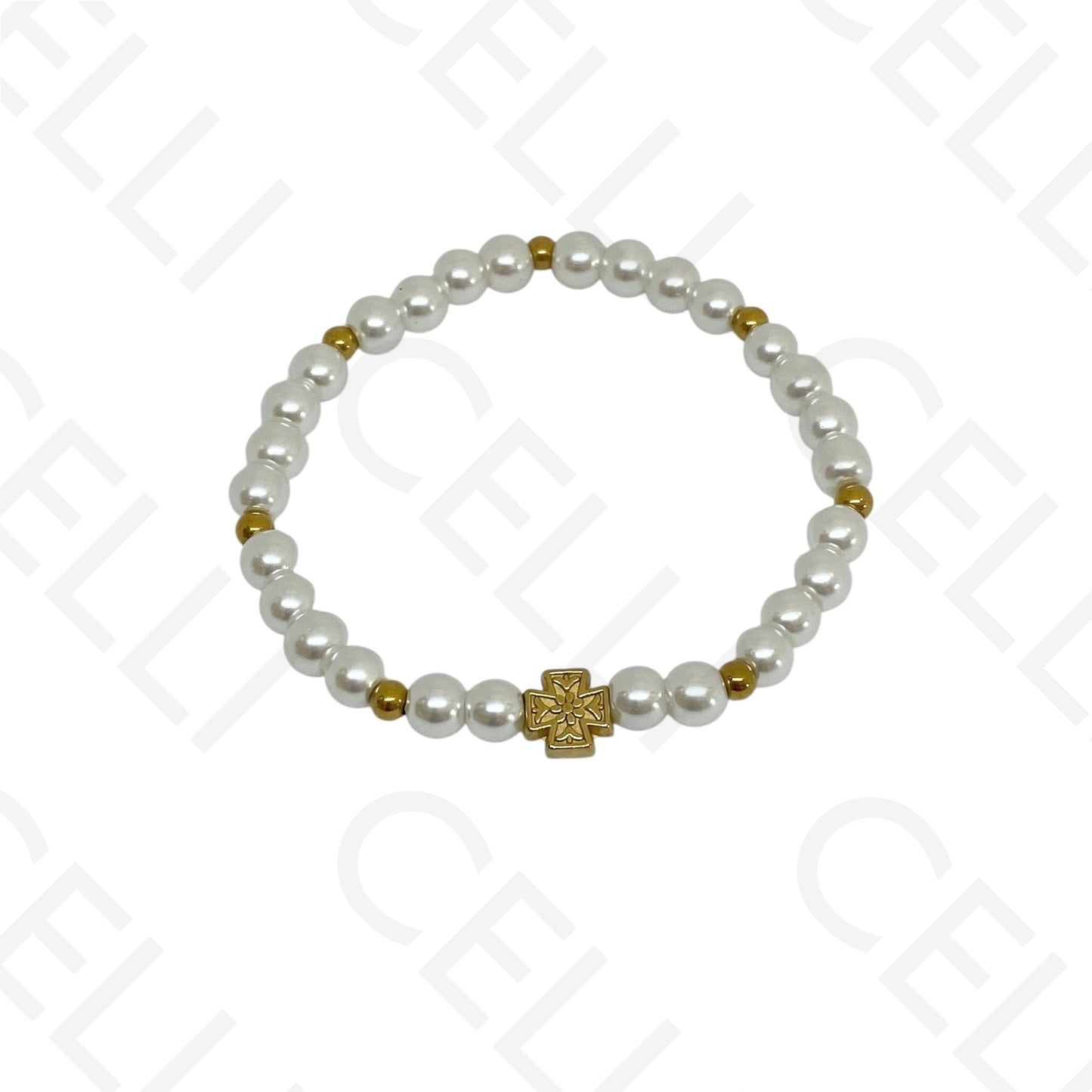 Pulseira de aço elástica- pérolas (conjunto de 3)