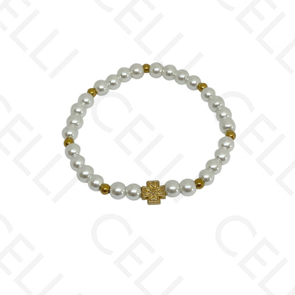 Pulseira de aço elástica- pérolas (conjunto de 3)