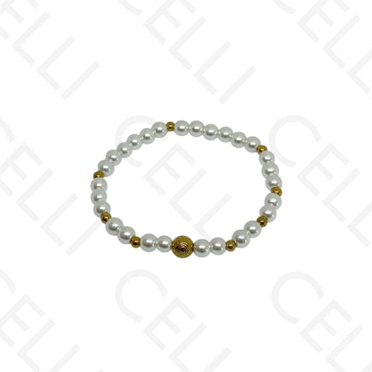 Pulseira de aço elástica- pérolas (conjunto de 3)