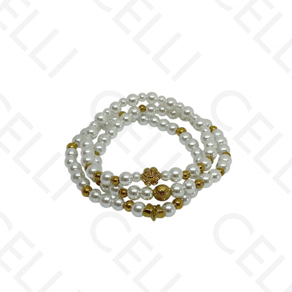 Pulseira de aço elástica- pérolas (conjunto de 3)