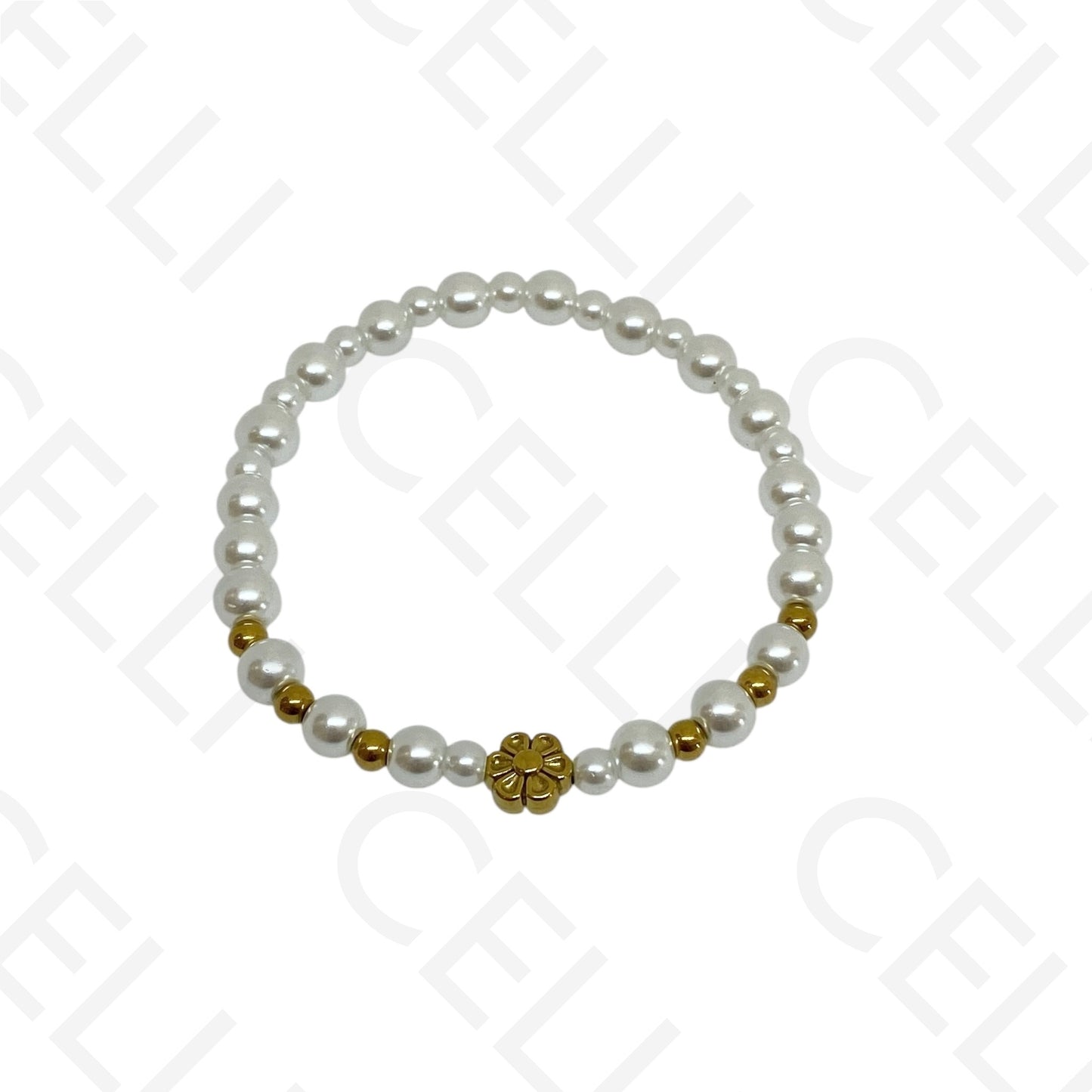 Pulseira de aço elástica- pérolas (conjunto de 3)