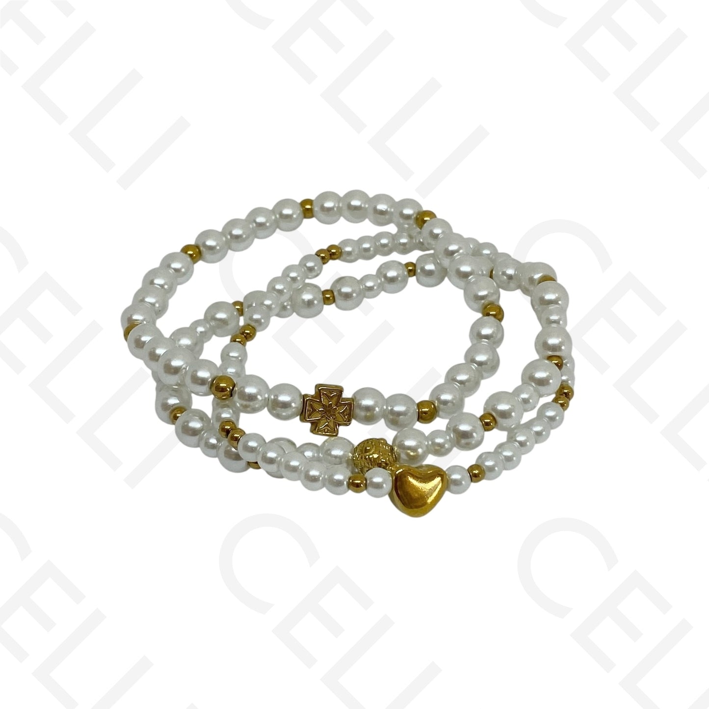 Pulseira de aço elástica- pérolas (conjunto de 3)