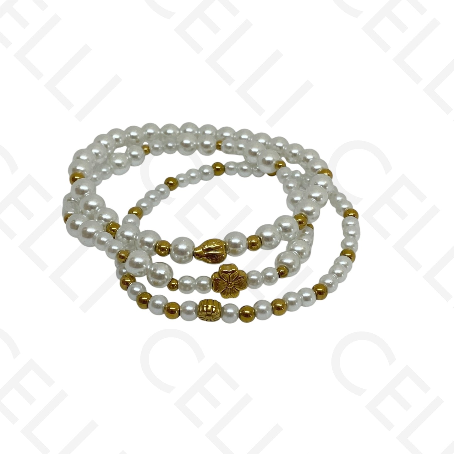 Pulseira de aço elástica- pérolas (conjunto de 3)