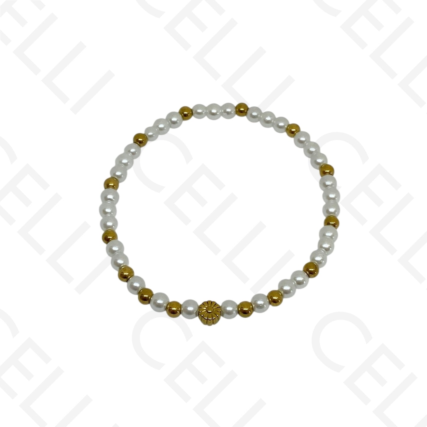 Pulseira de aço elástica- pérolas (conjunto de 3)