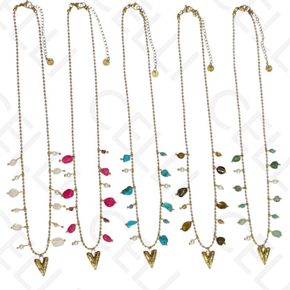 Colar de aço - pedras coloridas, coração