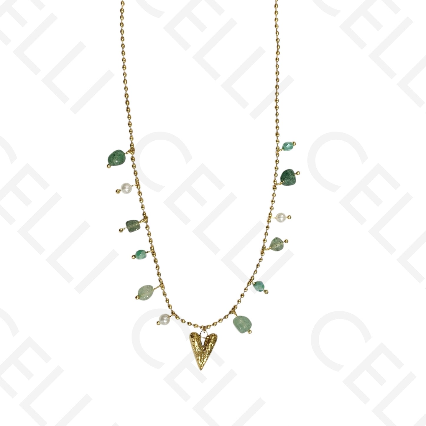 Colar de aço - pedras coloridas, coração