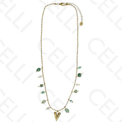 Colar de aço - pedras coloridas, coração