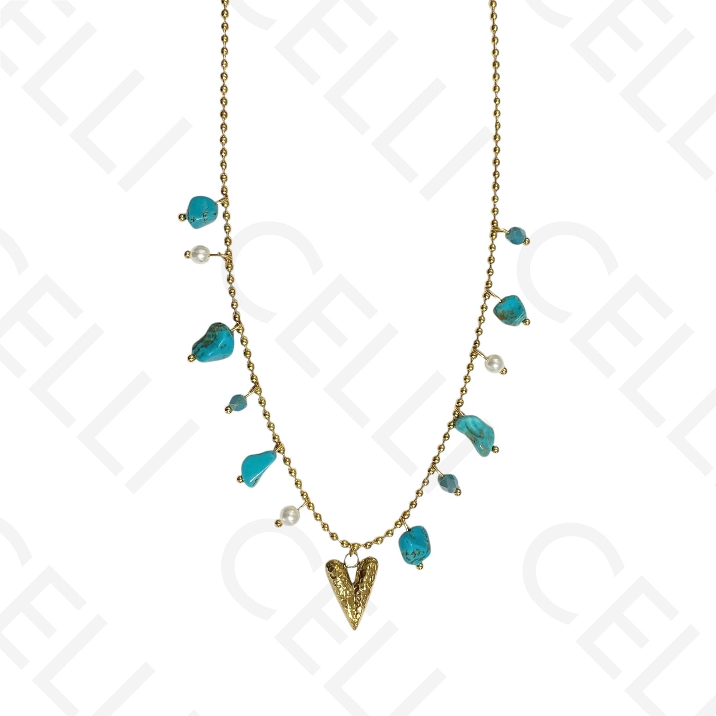 Colar de aço - pedras coloridas, coração