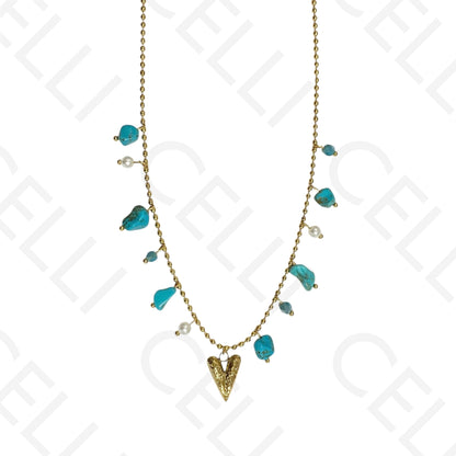 Colar de aço - pedras coloridas, coração