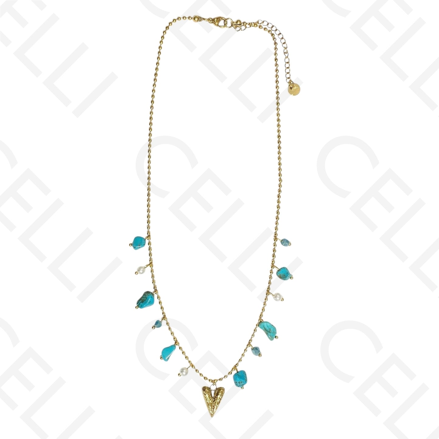 Colar de aço - pedras coloridas, coração