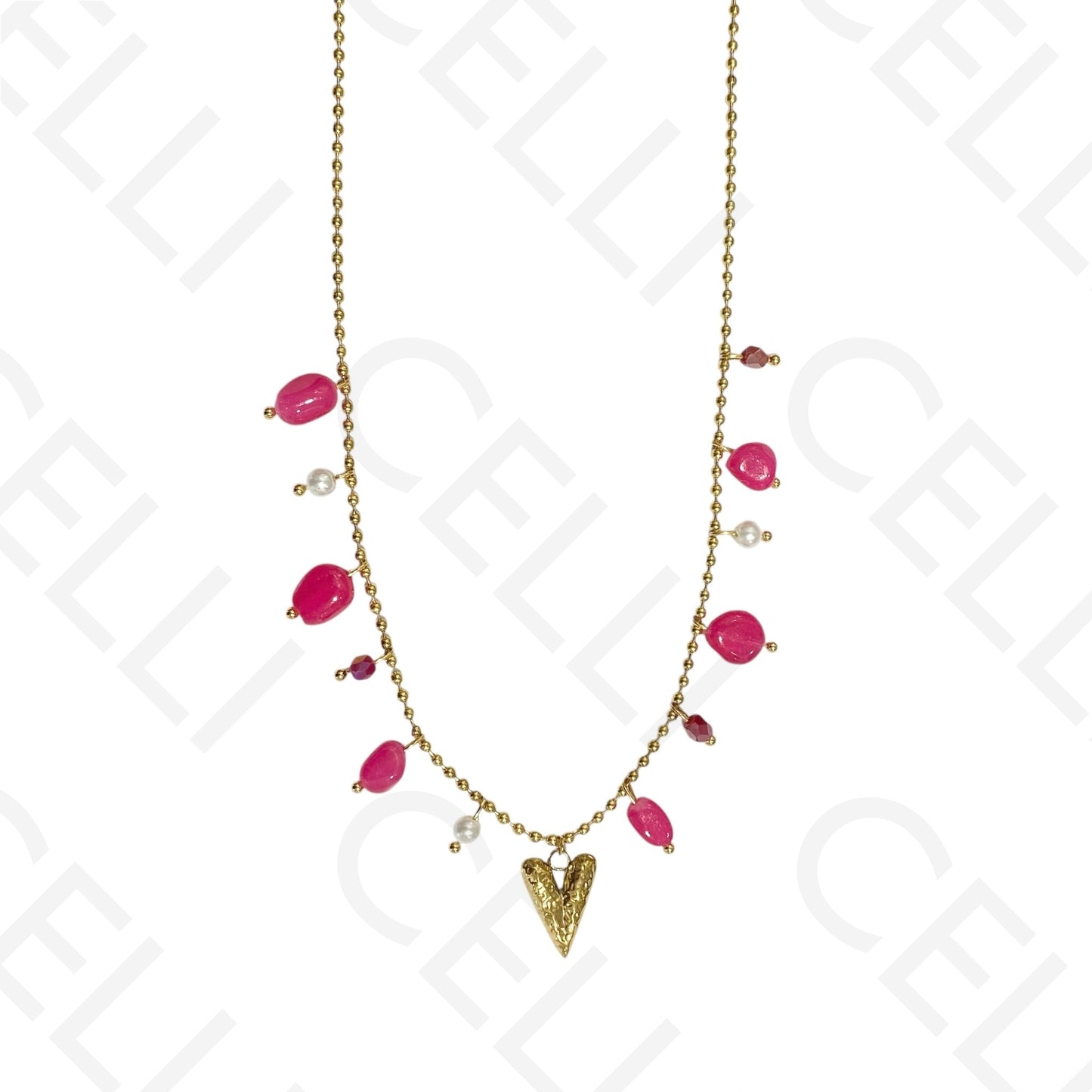 Colar de aço - pedras coloridas, coração