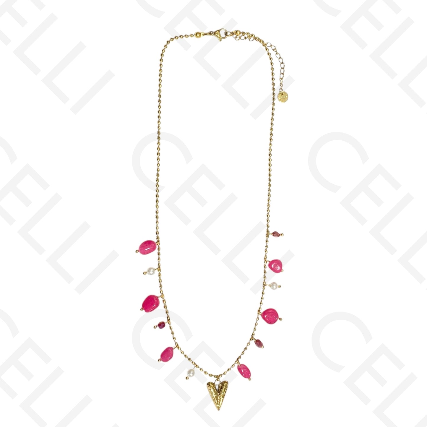 Colar de aço - pedras coloridas, coração