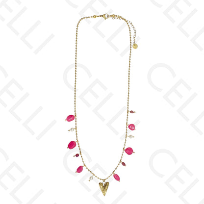 Colar de aço - pedras coloridas, coração