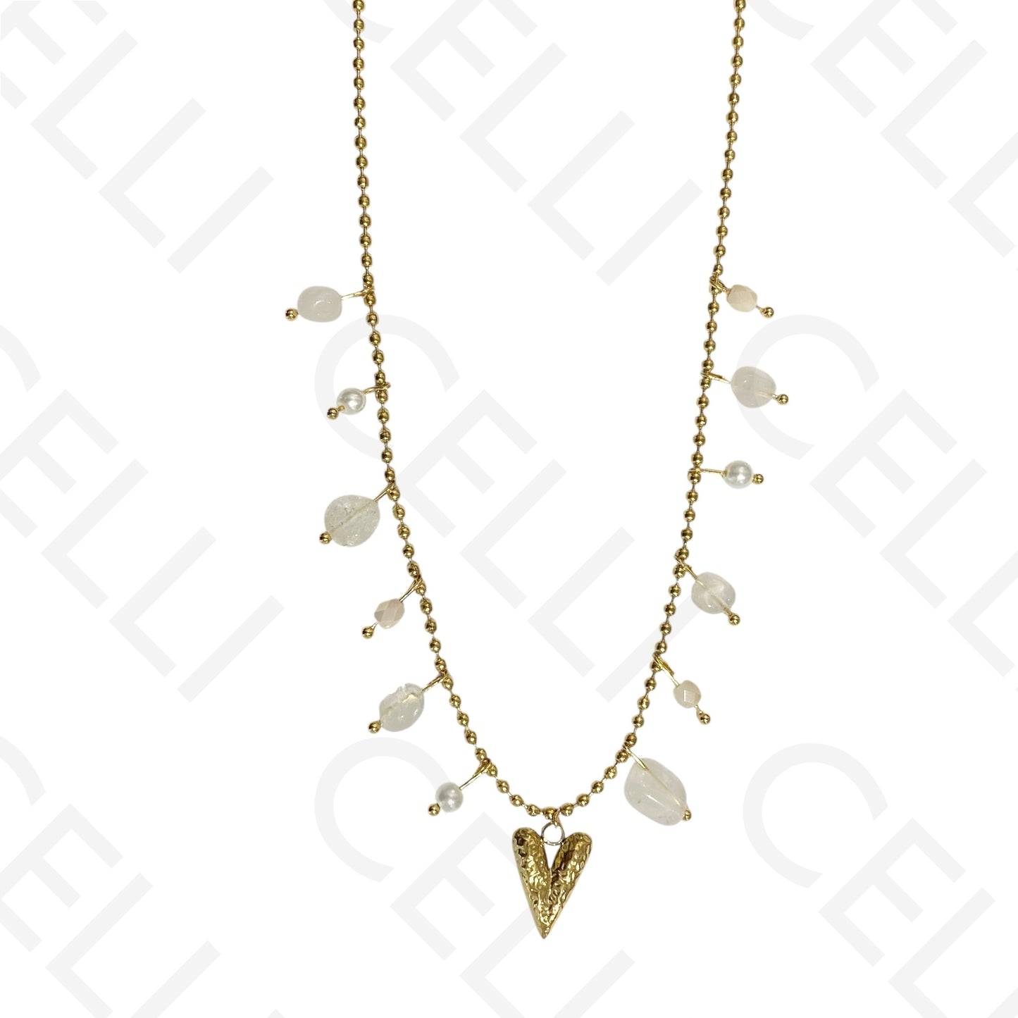 Colar de aço - pedras coloridas, coração