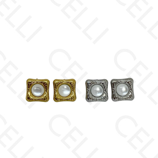 Brinco de aço - quadrado com pérola