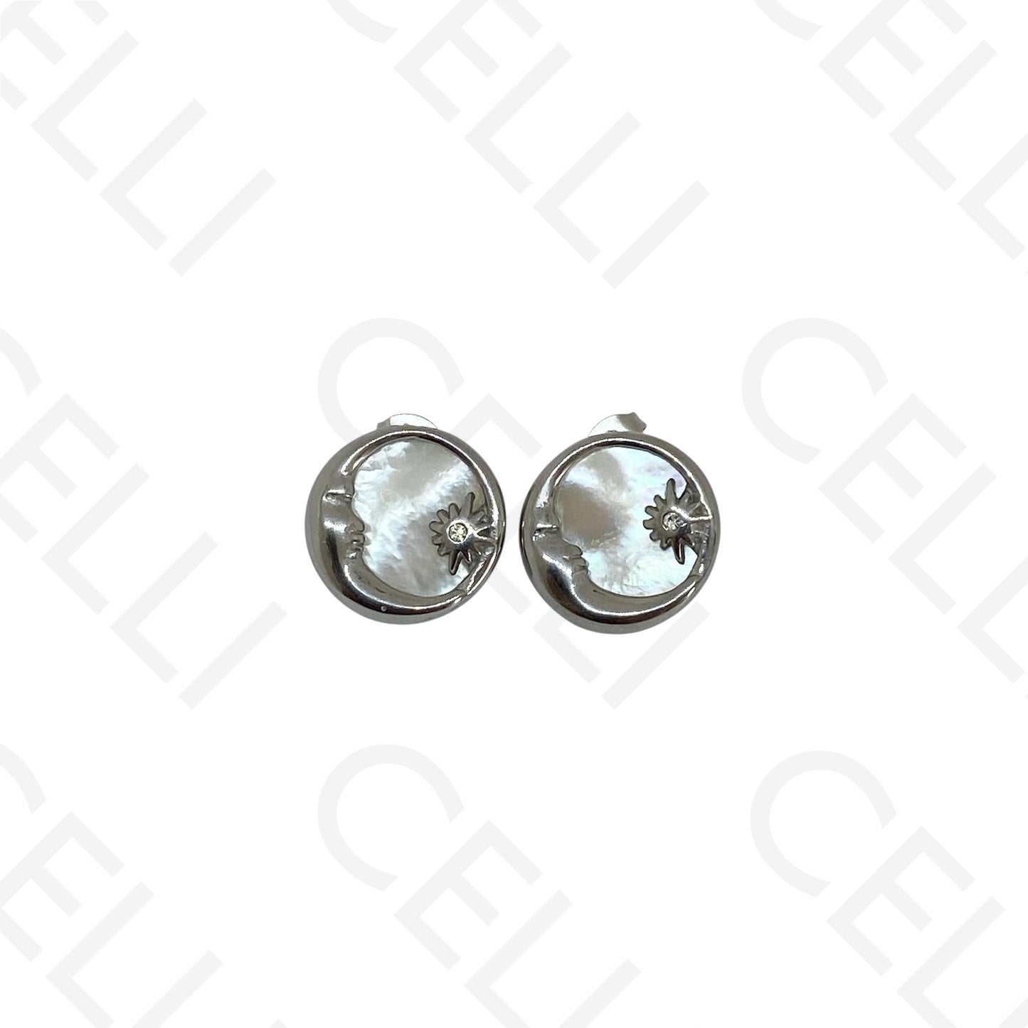 Brinco de aço - lua e estrela madrepérola