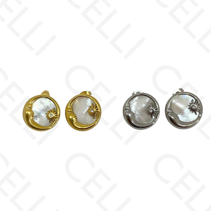 Brinco de aço - lua e estrela madrepérola