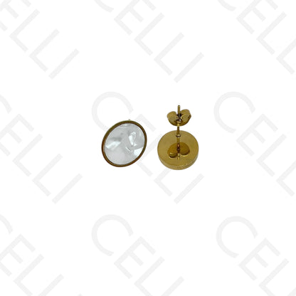 Steel earring - oval with mother-of-pearl