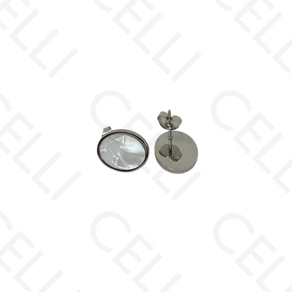 Steel earring - oval with mother-of-pearl