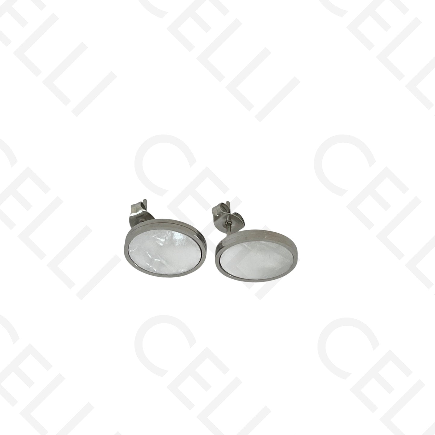 Steel earring - oval with mother-of-pearl