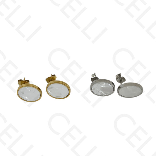 Brinco de aço - oval com madrepérola