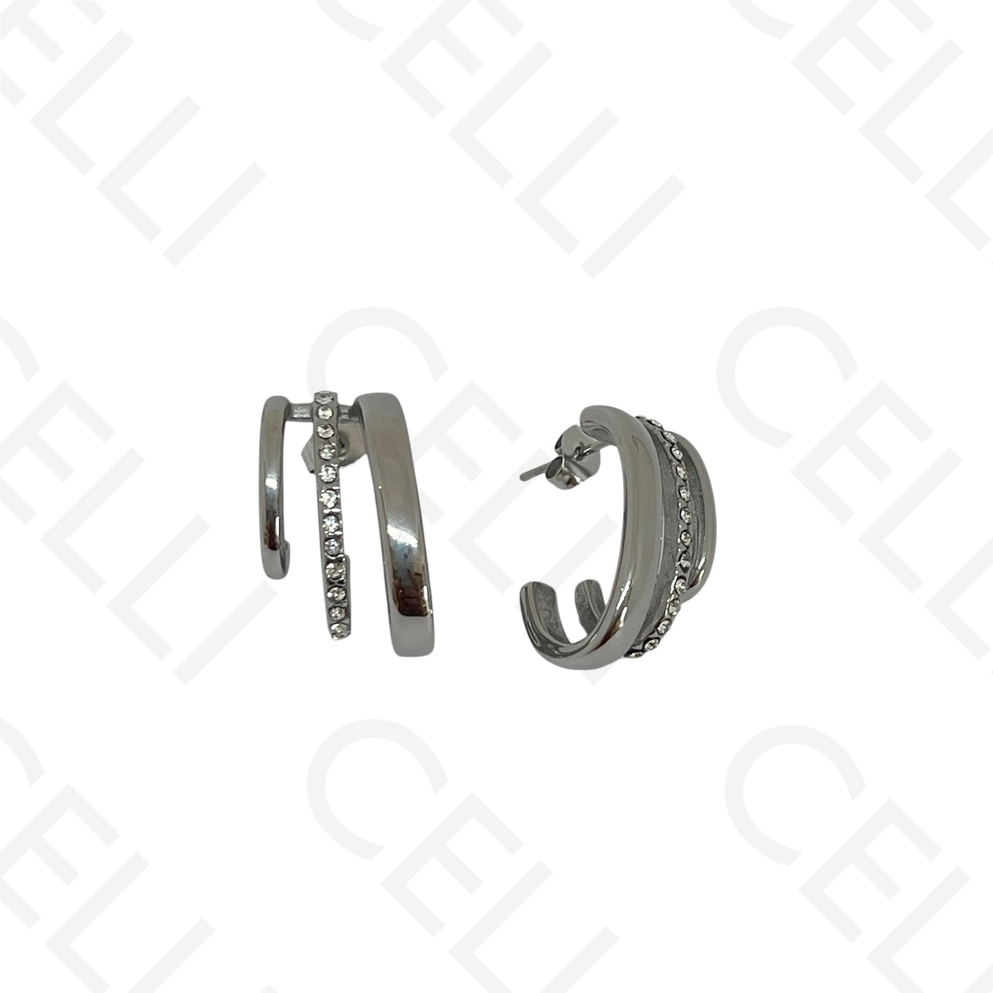 Steel earring - triple with brilliants