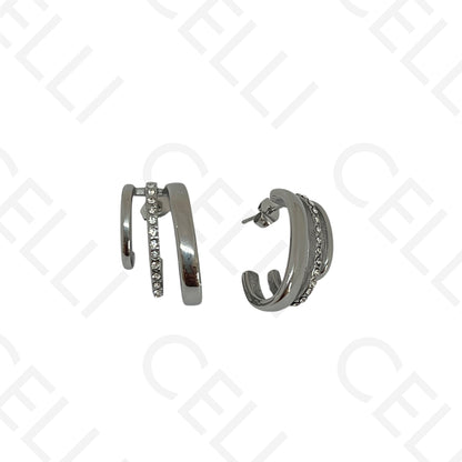 Steel earring - triple with brilliants