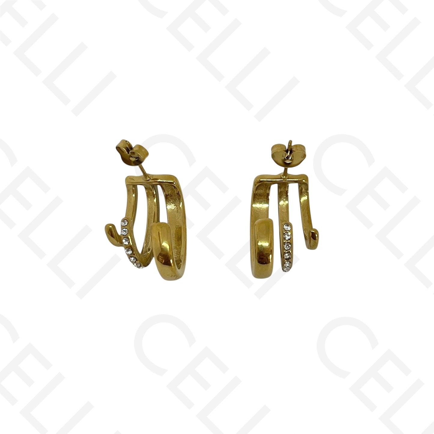 Steel earring - triple with brilliants