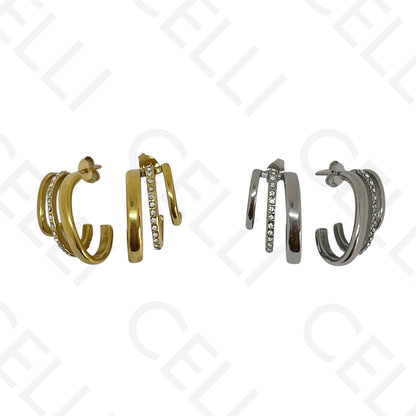 Steel earring - triple with brilliants