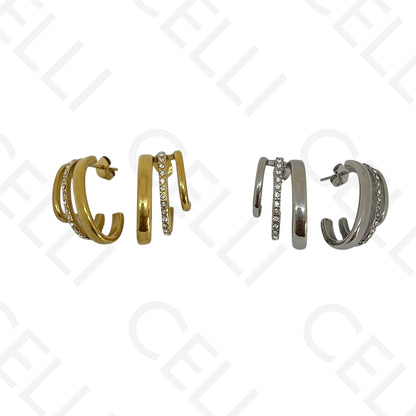 Steel earring - triple with brilliants