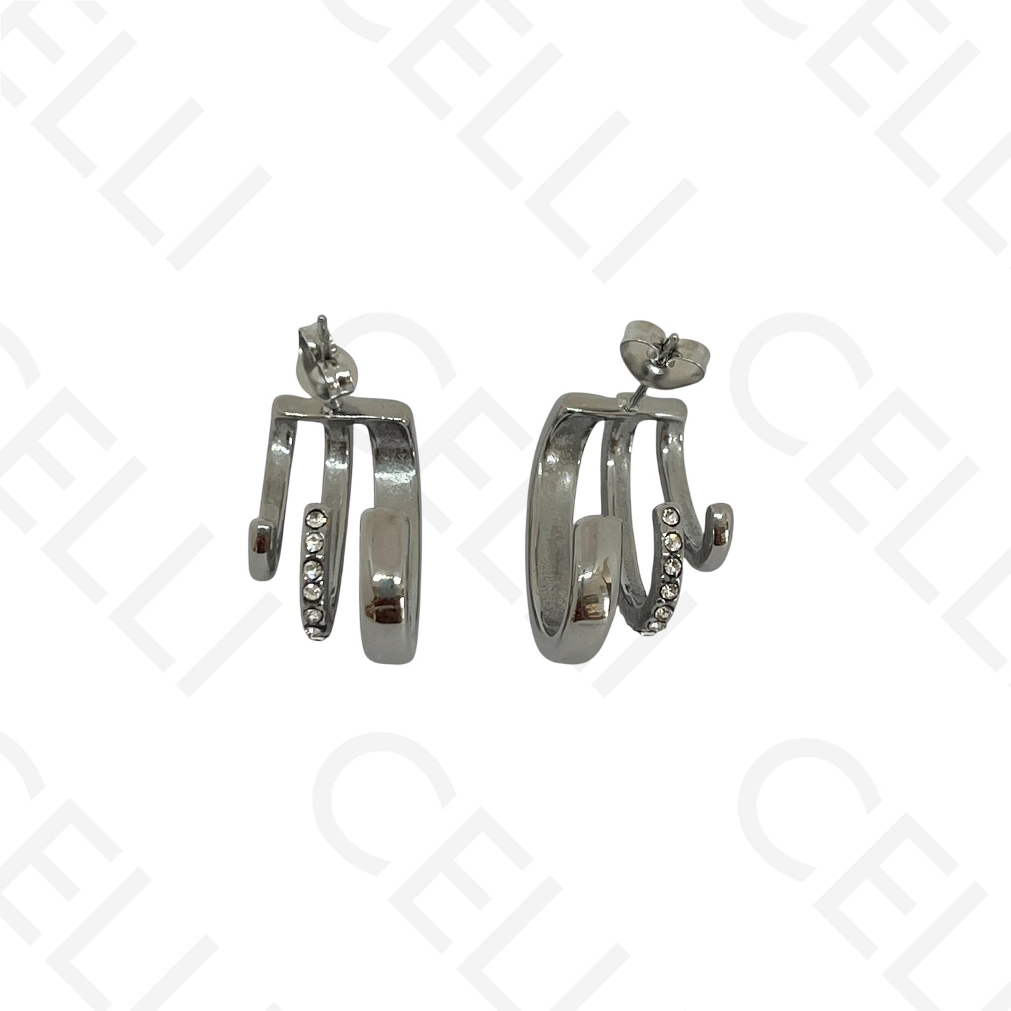 Steel earring - triple with brilliants