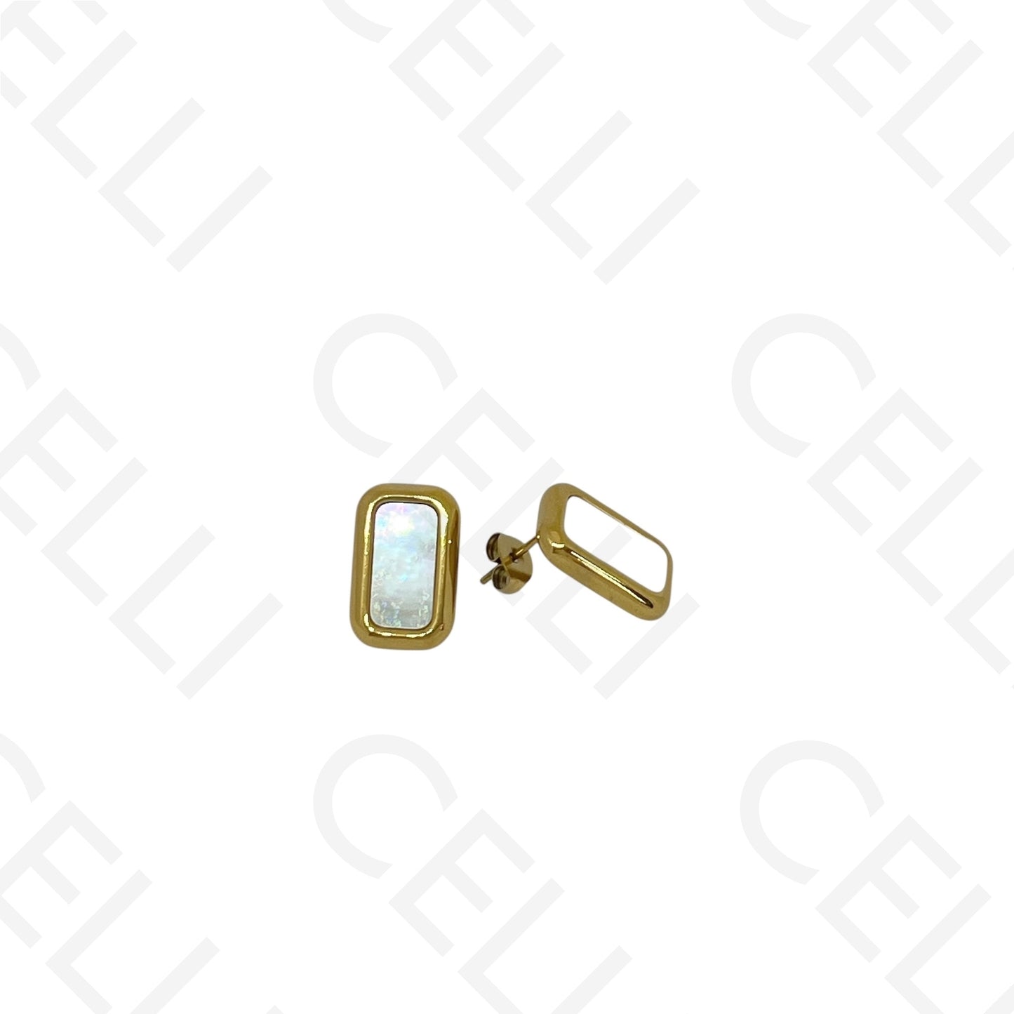 Steel earring - rectangular with mother-of-pearl